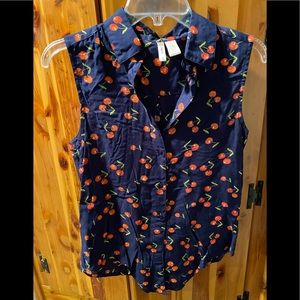 Navy Sleeveless Cherry Top Size Small